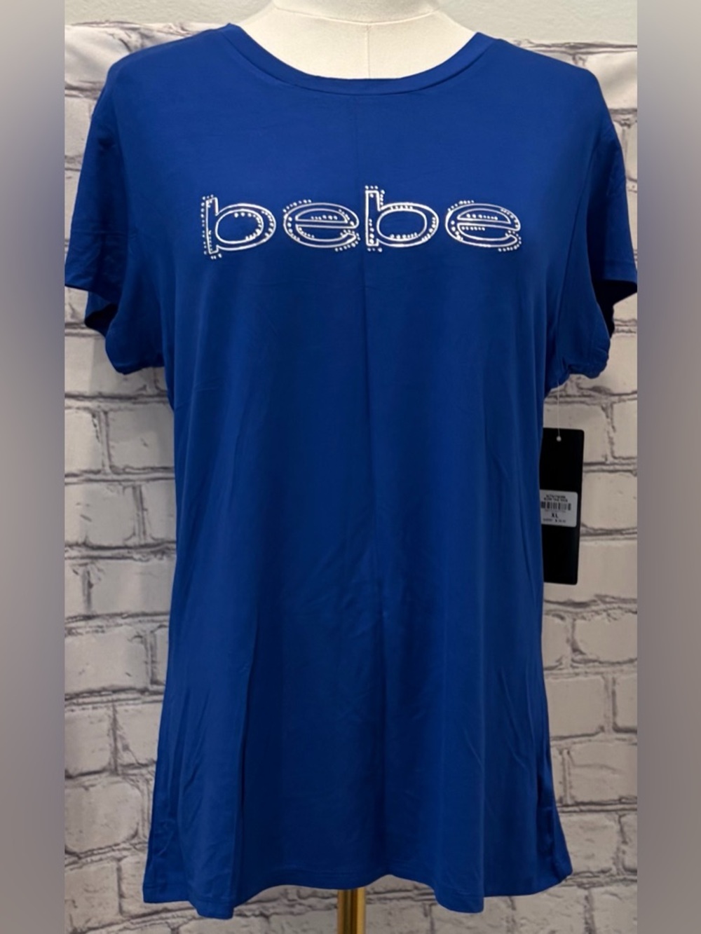 Bebe Size :XL Women Bright Blue Embellished Logo Tee - Picture 3 of 11